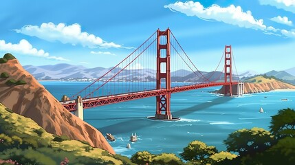 Fototapeta premium Background San Francisco. A captivating illustration of the iconic San Francisco bridge, complemented by an abstract background and stylish banner design. Generative AI.