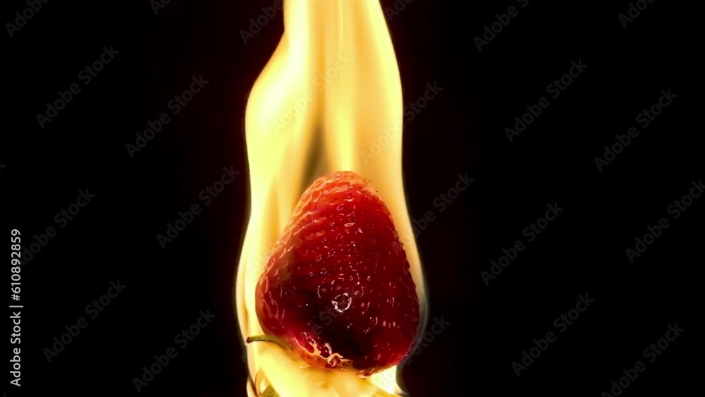 Poster strawberry burning in flames loop slow motion