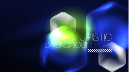 Glowing blue neon hexagons in dark space. Digital technology cyberspace hi-tech techno abstract background template