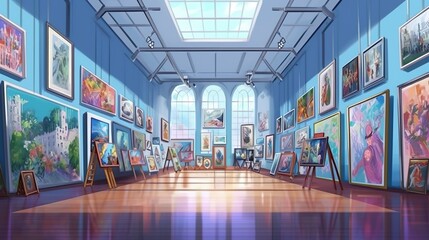 Background museums and art galleries. The world of art with an illustration showcasing an art gallery, abstract background, and captivating banner design. Generative AI.