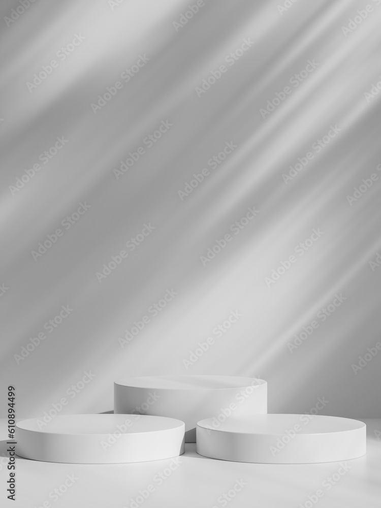 Poster simple white minimal background with product display platform. empty studio with circle podium pedes