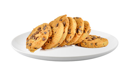 Chocolate chip cookie in a plate isolated on transparent png - obrazy, fototapety, plakaty