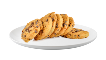 Chocolate chip cookie in a plate isolated on transparent png