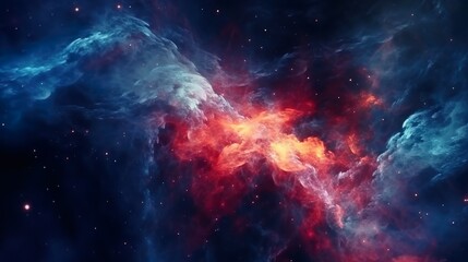 Abstract background with dark cosmos sky with explosion flash, shining stars and constellations in clouds. Galaxy space modern wallpaper. Horizontal illustration for banner design. Generative AI.