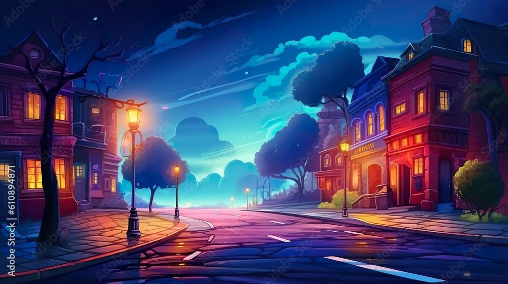 Poster abstract background illuminated road. the atmospheric glow of an illuminated road at night in an all