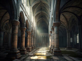 The Magnificent Romanesque Archways of a Historical Church - Generative AI Illustration