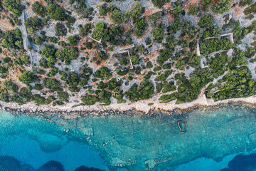 Naklejka premium Aerial view of an ancient ruins on lycian way route in Turkey