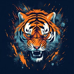 Tiger with lightning over eyes, logo style. Generative AI