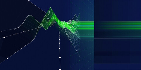 Abstract background graph  wavy grid with blurred lines on dark. Big Data. Technology wireframe interlacement concept in virtual space. Banner for business, science and technology data analytics.
