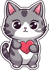 Obraz premium Furry Love Language: Cute Cat Illustration with Heart Love Symbol Sticker Art