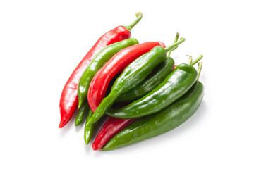 red and green pepper chili isolated on white background