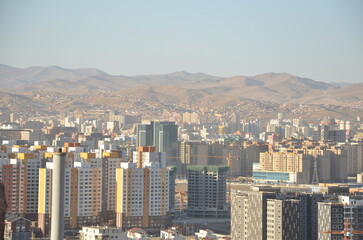 city skyline of Ulaan Baatar at sunset