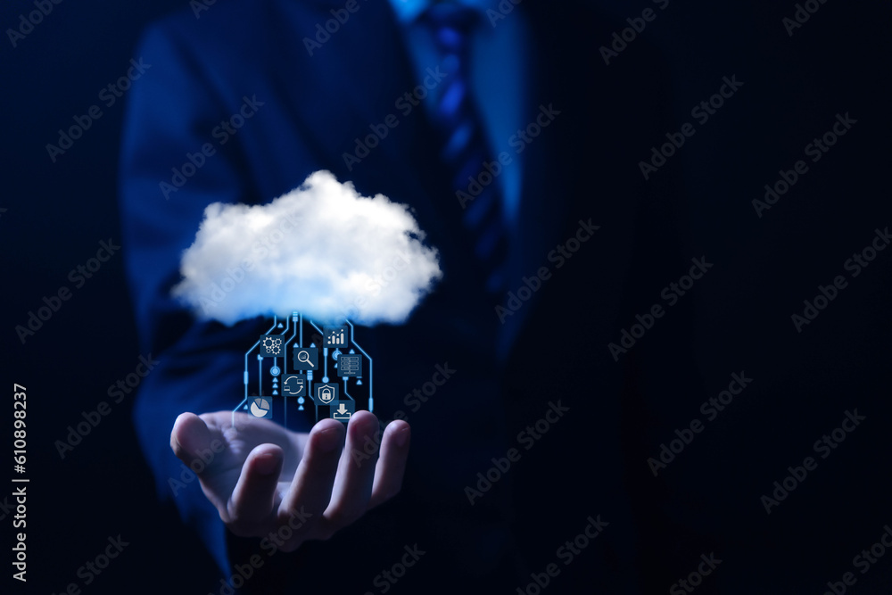 Aufkleber cloud computing with icons concept digital technology big data