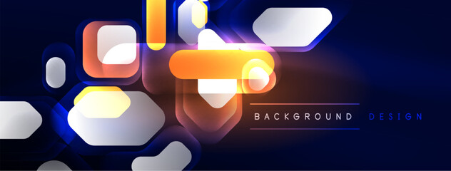 Obraz premium Glowing neon geometric elements abstract background. Neon light or laser show, electric impulse, power lines, techno quantum energy impulse, magic glowing dynamic lines