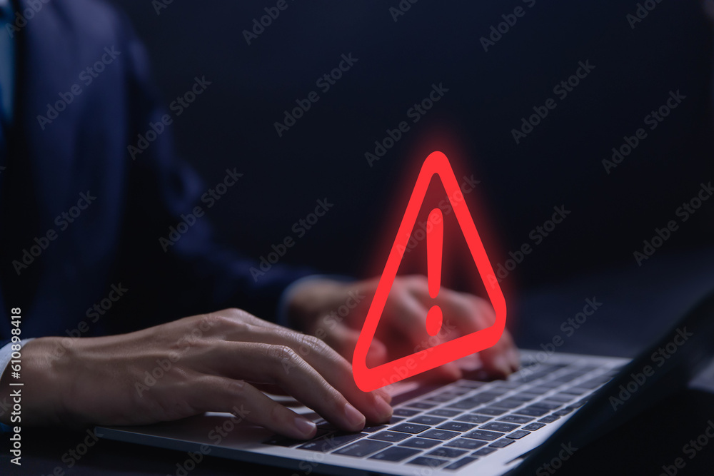 Wall mural warning triangle and exclamation sign icon caution of dangerous problems server error