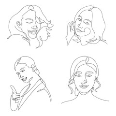 Woman head vector line art illustration. One Line style drawing for design graphic, vector illustration
