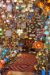 Naklejka premium Grand bazaar interior in Istanbul city center. Lamps store. Turkey