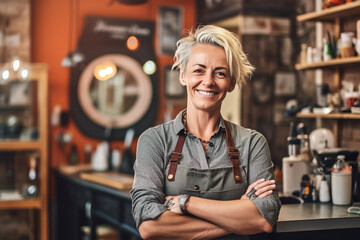 Illustration of mature or senior woman in style of hairdresser portrait