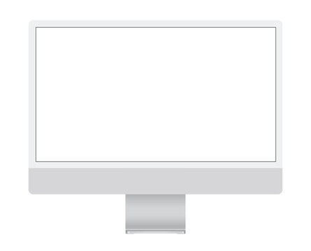 White Apple iMac which transformed by the M1 chip, realistic vector illustration. iMac is a family of all-in-one Mac desktop computers designed and built by Apple Inc