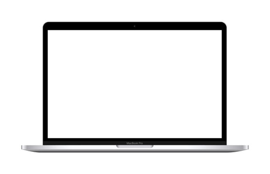 Apple MacBook 13 Pro with M2 chip on white background, realistic vector illustration. The MacBook Pro is a line of Mac laptops made by Apple Inc.