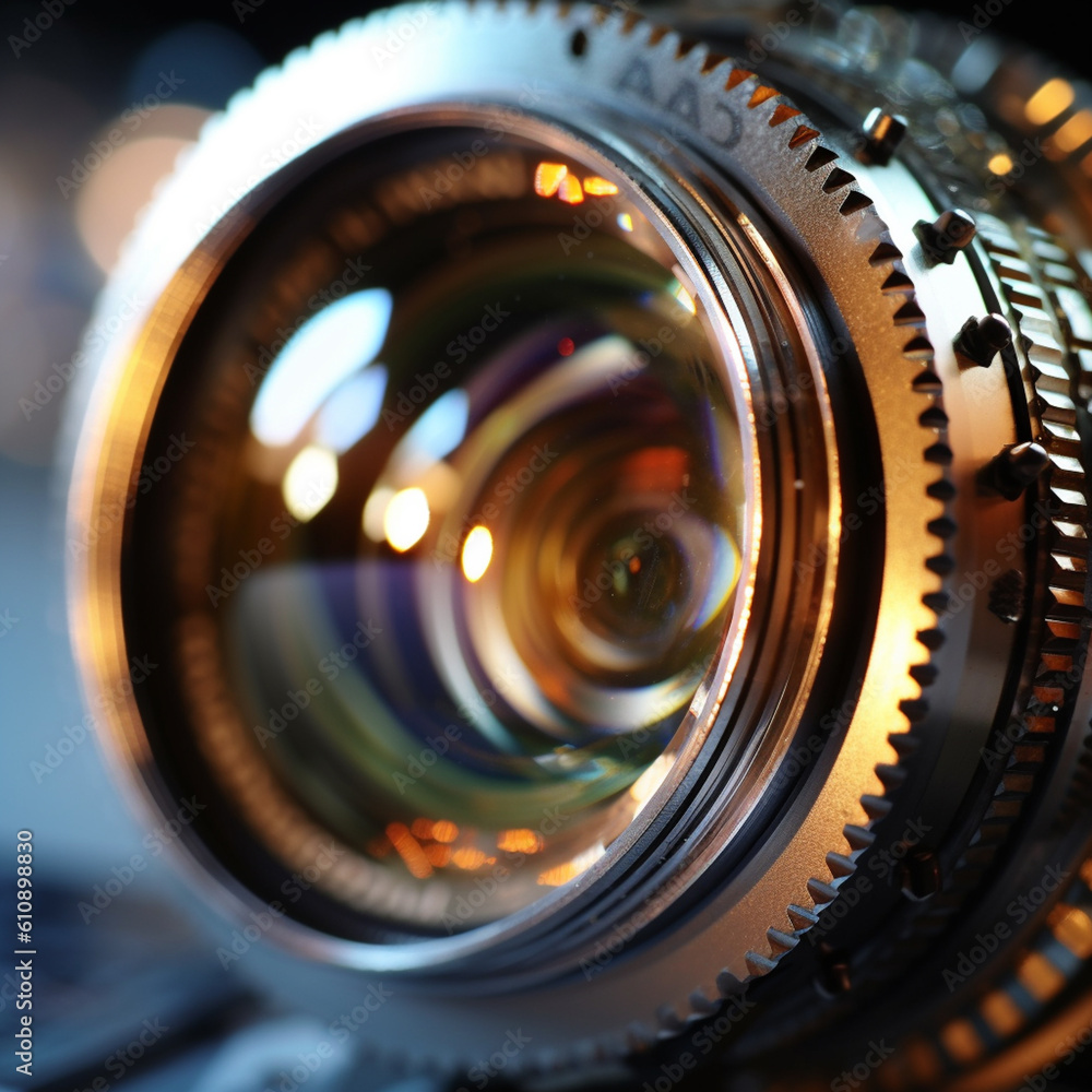 Fototapete a close-up photograph of a camera lens with a shallow depth of field, showcasing its intricate glass