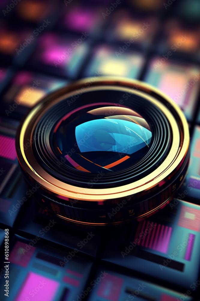 Aufkleber  An abstract representation of a camera lens using geometric shapes and patterns, creating a visually intriguing and modern image.  Generative AI technology.