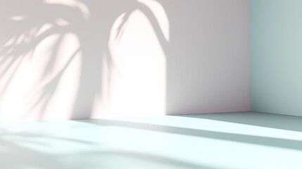 shadows and sunlight on a wall and flooring, pastel colors, shadows of trees and windows, generative ai