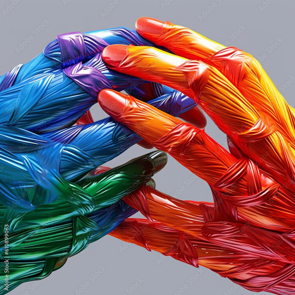 Poster  A conceptual artwork of abstract palm hands reaching towards each other, symbolizing unity, connection, and the power of human touch.  Generative AI technology.
