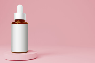 Glass dropper bottle mockup design.with pipette for cosmetic products, collagen, and essential oil bottle. 3d rendering
