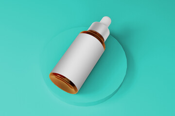 Glass dropper bottle mockup design.with pipette for cosmetic products, collagen, and essential oil bottle. 3d rendering