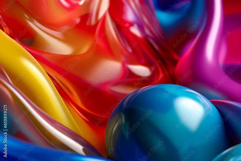 Poster a close-up photograph of an abstract balloon captured in mid-air, showcasing its vibrant colors and 