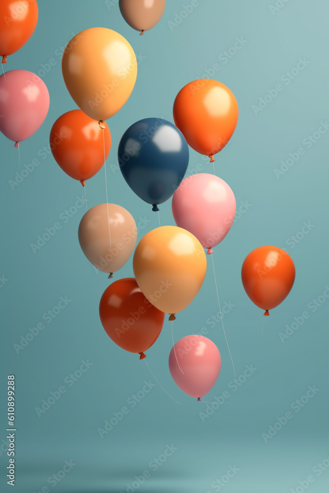 Fototapete  A minimalist illustration of abstract balloons floating against a plain background, using bold and contrasting colors to create a visually striking and impactful image.  Generative AI technology.