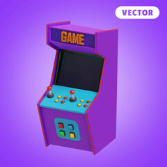 arcade game 3D vector icon set, on a purple background