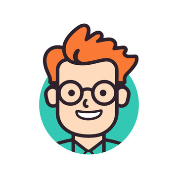 Male character avatar with glasses. Modern colorful flat style. Male portrait on a white background. Vector illustration