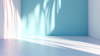 shadows and sunlight on a wall and flooring, pastel colors, shadows of trees and windows, generative ai