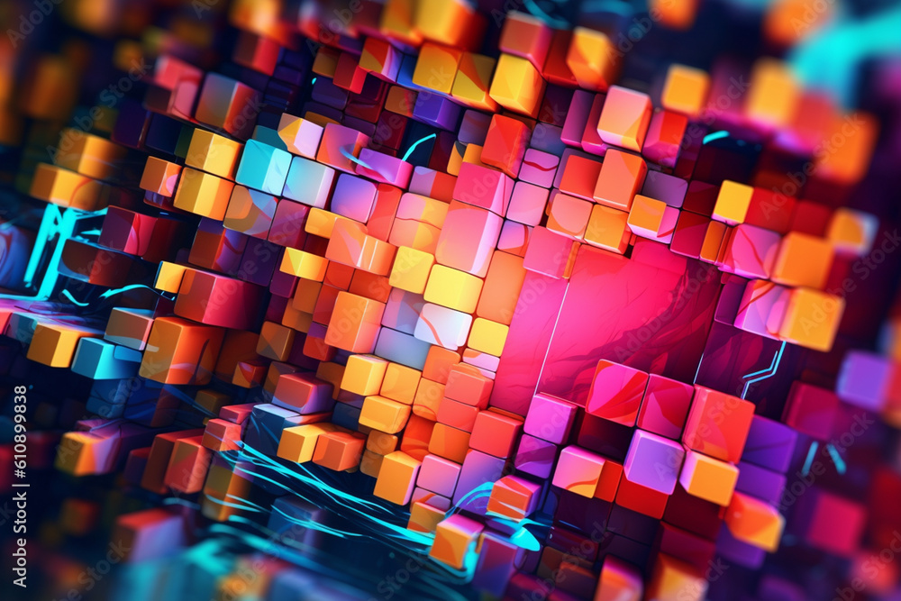 Poster an abstract geometric pattern with overlapping shapes and vibrant colors, reminiscent of the energy 