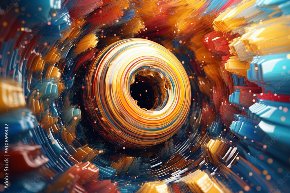 Poster  A digital illustration of abstract shapes and forms interconnecting and radiating energy, representing the flow and balance of clear energy in the universe.  Generative AI technology.