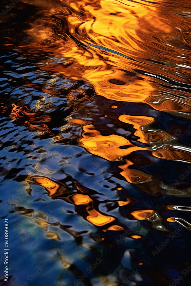 Aufkleber A digitally manipulated photograph of water ripples and reflections, creating an abstract representation of the fluid and ever-changing nature of clear energy.  Generative AI technology.