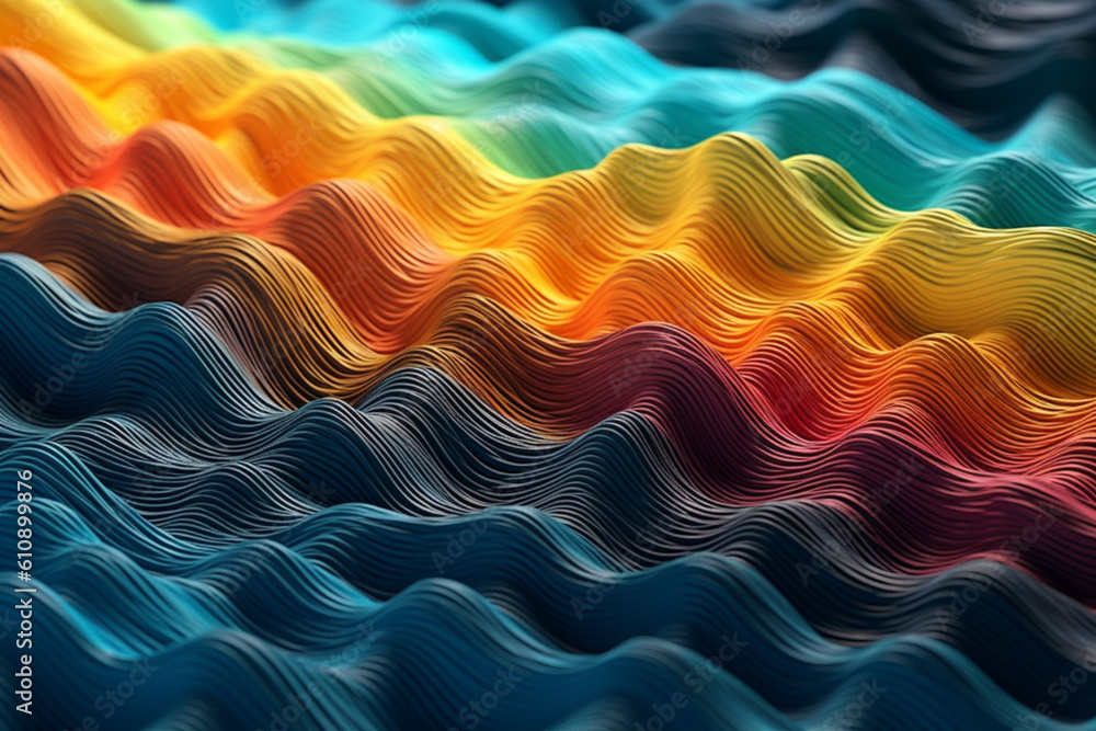 Poster a digital illustration of abstract waves or vibrations, symbolizing the energetic frequencies and re