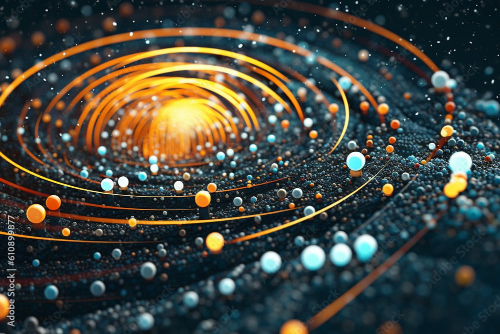 Poster  A digital artwork featuring intricate patterns of interconnected lines and dots, representing the interconnectedness and flow of clear energy.  Generative AI technology.