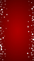 Beautiful snowfall christmas background. Subtle flying snow flakes and stars on christmas red background. Beautiful snowfall overlay template. Vertical vector illustration.