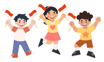 Obraz na płótnie Canvas Illustration of cheerful children celebrating Indonesian independence