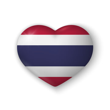 3d heart with flag of Thailand. Glossy realistic vector element on white background with shadow underneath. Best for mobile apps, UI and web design.