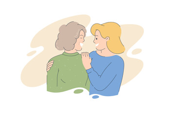 young daughter embracing her mother with love