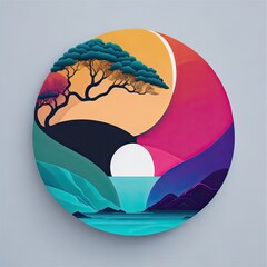 Harmony, Serene, Dawn, Digital Illustration, Minimalism, Monochromatic with a Pop of Vibrant Colors, In the style of Japanese Zen Gardens, generative Ai