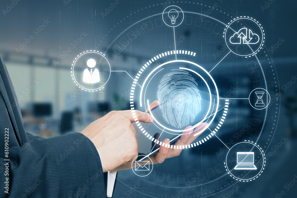 Poster cybersecurity and biometric data concept