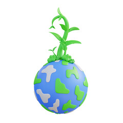 3d illustration of plant growing on earth