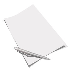Naklejka premium An empty sheet of white paper and a pen isolated on a white background.Vector illustration, template for your text.