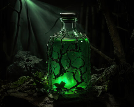 Spooky Green Elixir in a Dark Forest