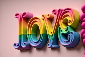 Schriftzug Buchstaben in 3D Text mit Wort LOVE zum Valentinstag und Muttertag für verliebte Menschen, ai generativ